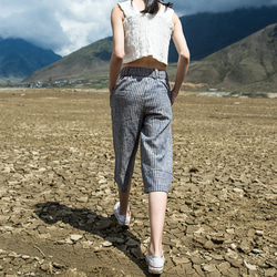 Urban Casual Blue Striped Cropped Trousers 4枚目の画像