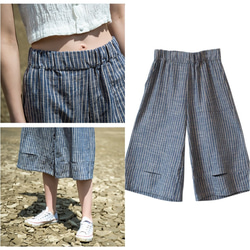Urban Casual Blue Striped Cropped Trousers 8枚目の画像