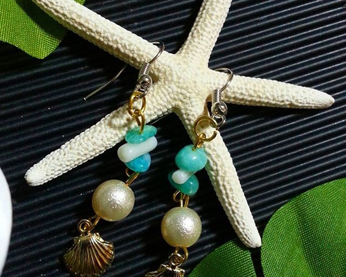 天然石・コットンパールピアス/シェルチャーム付き ピアス（その他 