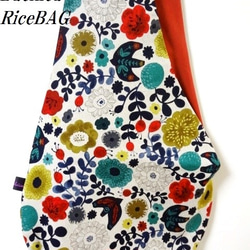 RiceBAG　北欧花と鳥　キナリ（赤）：内ポケット付き 1枚目の画像