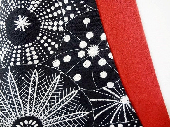 RiceBAG 　クラゲ柄（黒×赤）：綿麻　内ポケットつき 2枚目の画像
