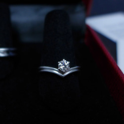 $3萬的效果 1粒培植鑽石V形戒指(環保商品) 18K白金 第1張的照片