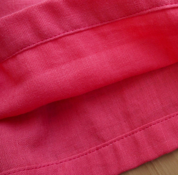 ポケットつきギャザーたっぷりスカート　Ｗガーゼ　濃い目のピンク 6枚目の画像