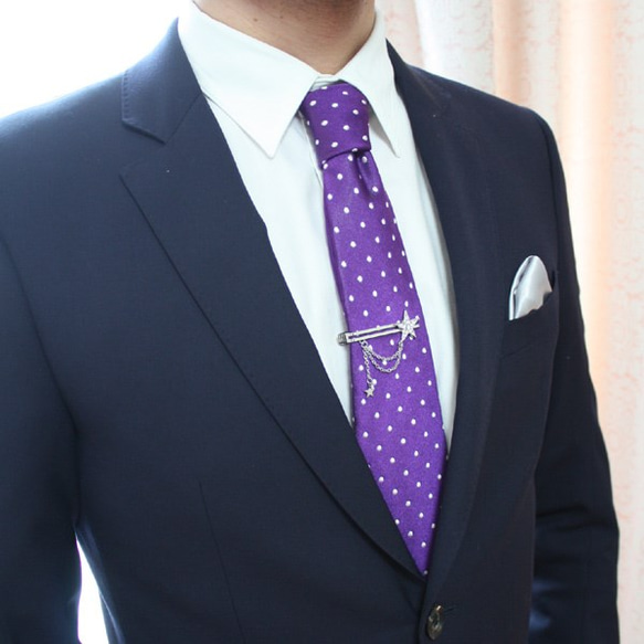 閃閃星星造型領帶夾（銀） 【日本製】 第3張的照片