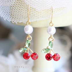 紅×白水果耳環/耳環【日本製】P-3124 蘋果/櫻桃 第2張的照片