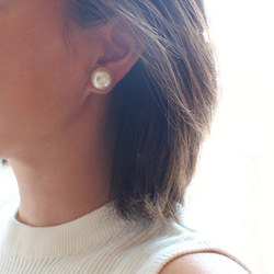 BIG 棉質珍珠樹脂非穿孔耳環（耳環）[日本製] NP-58 第3張的照片