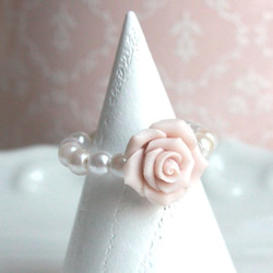 棉花糖玫瑰搭配珍珠串造型戒指【日本製】【戒指】 第1張的照片