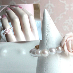棉花糖玫瑰搭配珍珠串造型戒指【日本製】【戒指】 第2張的照片