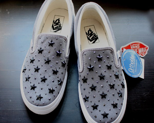 送料無料】カスタムVansバンズ SLIP ON スリッポン GRAY