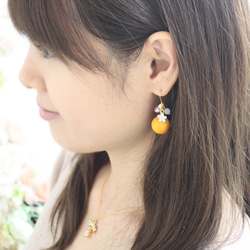 蜜柑和小花造型耳針/夾式耳環【日本製】 P-2327 第3張的照片