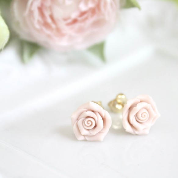 棉花糖玫瑰直孔晶耳環/耳環 - 日本製造] OP-183 第1張的照片