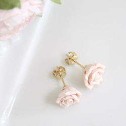棉花糖玫瑰直孔晶耳環/耳環 - 日本製造] OP-183 第2張的照片
