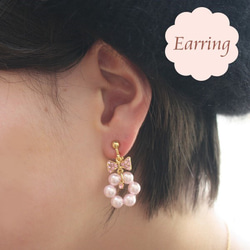 [免運費] 珍珠圈和三角絲帶耳環/耳環 [日本製造] 第5張的照片
