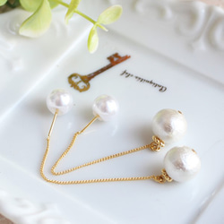 [免運費] 棉珍珠 I 線鍊式耳環 [日本製造] 第1張的照片