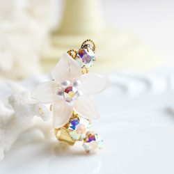 【包郵】【單耳發售】磨砂玻璃花朵耳夾（夾式耳環）茉莉【日本製】OP-230 Flower 第3張的照片