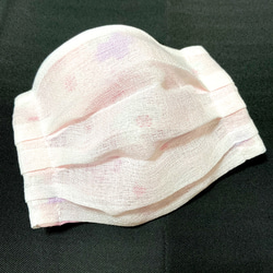 手作りマスク　プリーツマスク　ポケット付き　ノーズワイヤー入り　桜透かしの柄　ピンク　オーガンジー 1枚目の画像