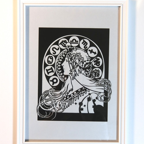 切り絵アート アルフォンス・ミュシャZodiac（黄道十二宮） 額付き A4