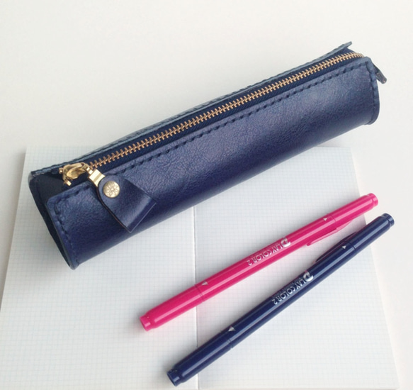 春日櫻開~皮革筆袋『湛藍色』Leather pen case INDIGO 第1張的照片