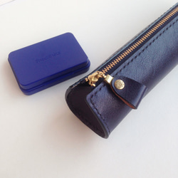 春日櫻開~皮革筆袋『湛藍色』Leather pen case INDIGO 第2張的照片