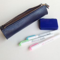 春日櫻開~皮革筆袋『湛藍色』Leather pen case INDIGO 第6張的照片