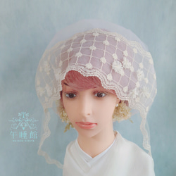 ヴィンテージ風レースの綿帽子(洋髪用) 2枚目の画像
