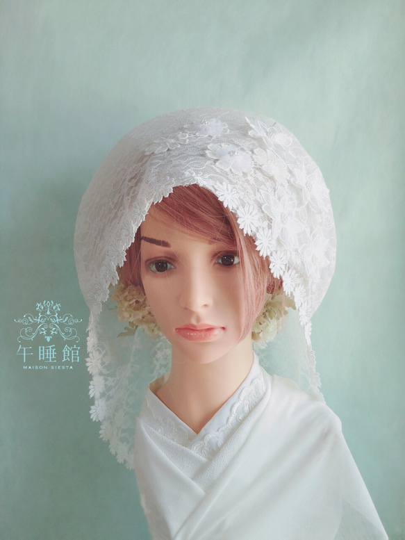 【C】お花モチーフの綿帽子(洋髪用) 1枚目の画像