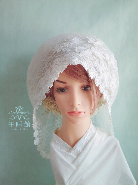 【C】お花モチーフの綿帽子(洋髪用) 3枚目の画像