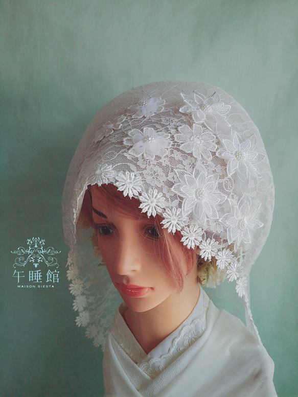 【C】お花モチーフの綿帽子(洋髪用) 4枚目の画像