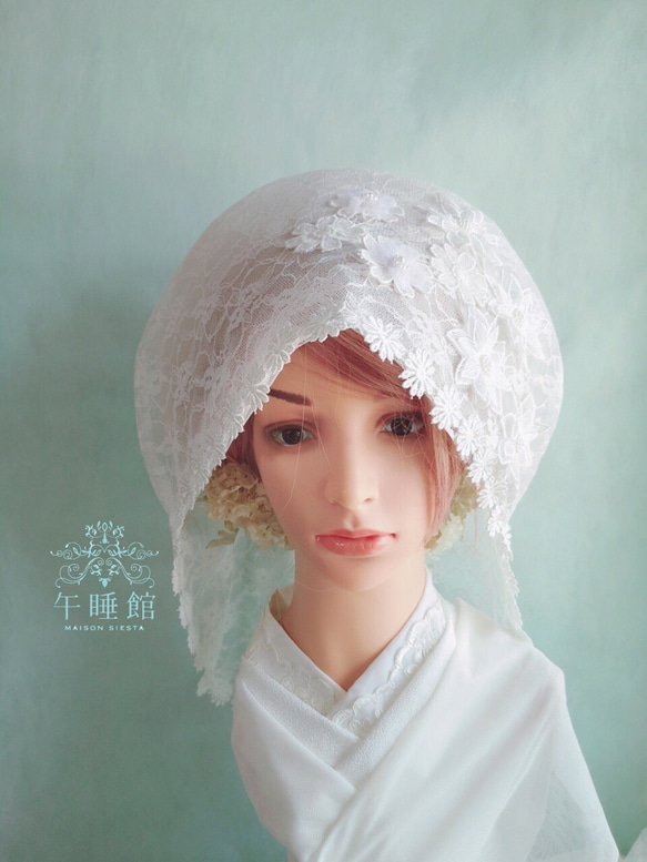 【D】お花モチーフの綿帽子(洋髪用) 1枚目の画像