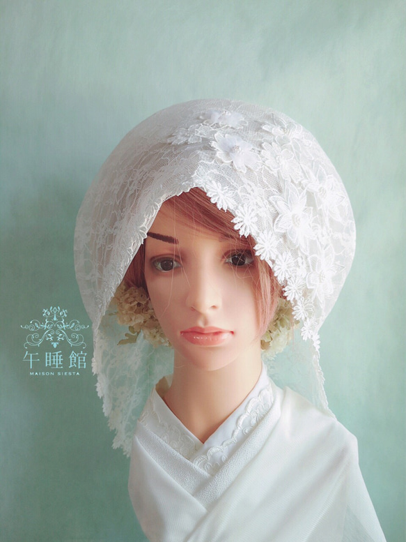 【D】お花モチーフの綿帽子(洋髪用) 3枚目の画像