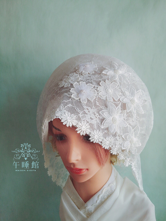 【D】お花モチーフの綿帽子(洋髪用) 4枚目の画像