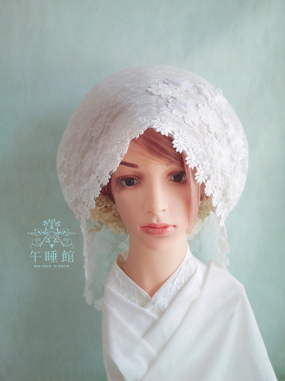 【E】お花モチーフの綿帽子(洋髪用) 3枚目の画像