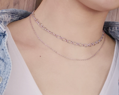 S. チェーンのみ・ロジウム2連チョーカー 大人 かわいい 華奢