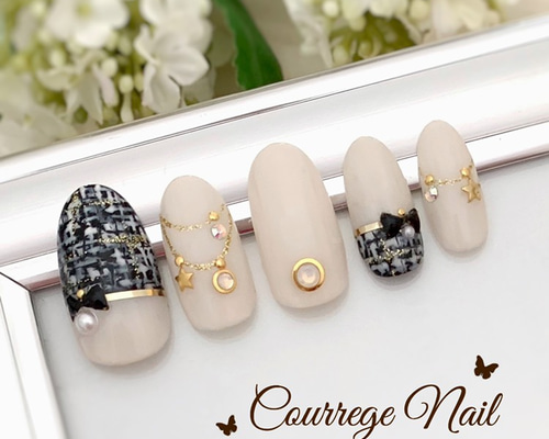 #001 ツイードネイル　ネイルチップ 1_5ac9cd8d3092db4b2dea28954b2a