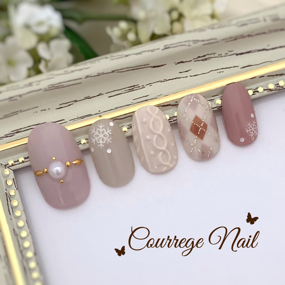 ニット×アーガイルネイルチップ No.81 ネイルチップ（つけ爪