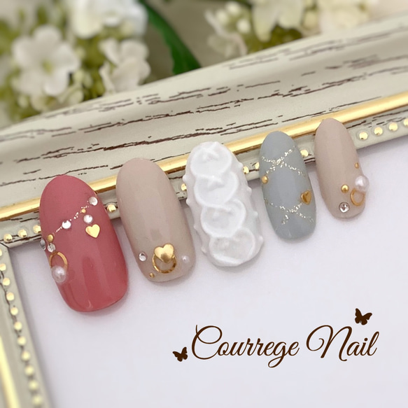 ハート型ニットネイルチップ No.125 ネイルチップ（つけ爪） Courrege