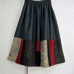 着物リメイク♪4種類の大島紬で裾パッチスカート（裏地付き）丈７７ｃｍ 2枚目の画像