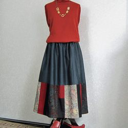 着物リメイク♪4種類の大島紬で裾パッチスカート（裏地付き）丈７７ｃｍ 5枚目の画像