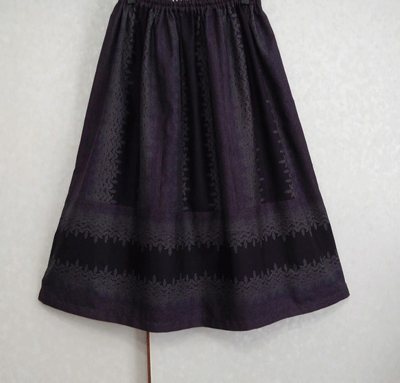 着物リメイク♪十日市紬で作った粋でシックなスカート（裏地付き）丈７８ｃｍ 2枚目の画像