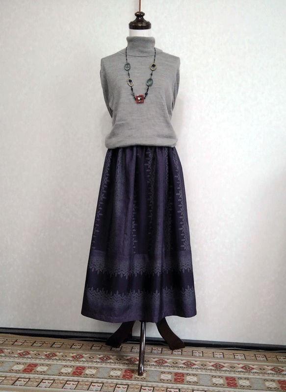 着物リメイク♪十日市紬で作った粋でシックなスカート（裏地付き）丈７８ｃｍ 5枚目の画像