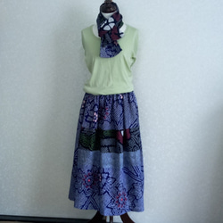 着物リメイク♪２ｗａyストール付☆色々な有松鳴海絞りを組み合わせて作ったおしゃれなスカート☆裏地付き：７８ｃｍ丈 1枚目の画像