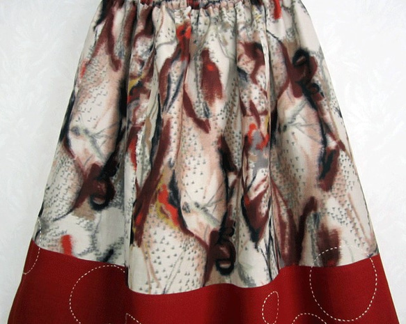値下げしました☆★☆抽象柄銘仙と手織り紬のスカート（裏地付き） 3枚目の画像