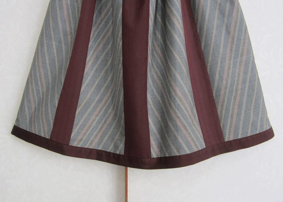 着物リメイク♪大島紬（５マルキ）とストライプコラボスカート（裏地付き） 4枚目の画像
