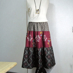着物リメイク♪大島紬と銘仙のおしゃれな３段ティアードスカート（裏地付き） 5枚目の画像