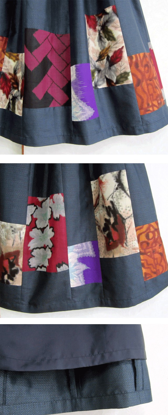 着物リメイク♪大島紬と色々銘仙パッチスカート（裏地付き） 4枚目の画像