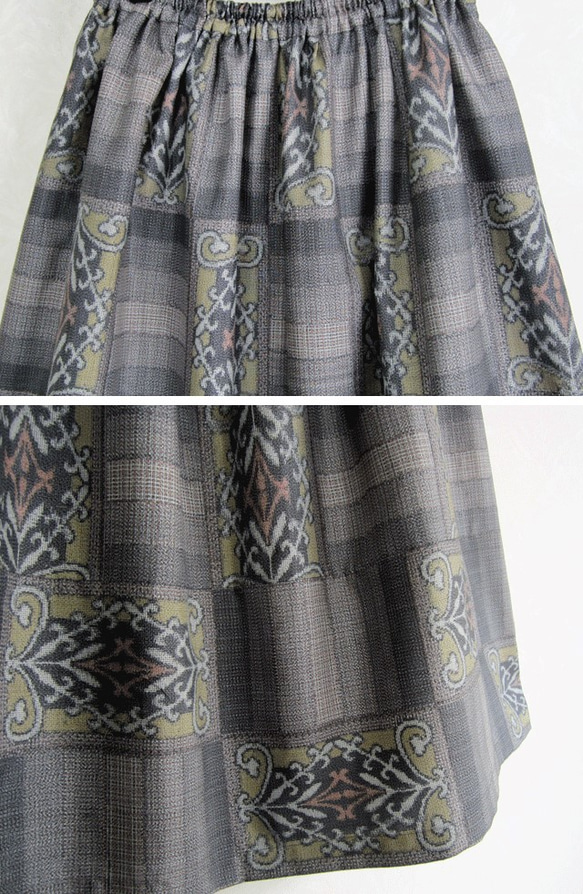 着物リメイク♪泥大島紬でグレー系シックなスカート：丈７６ｃｍ（裏地付き） 3枚目の画像