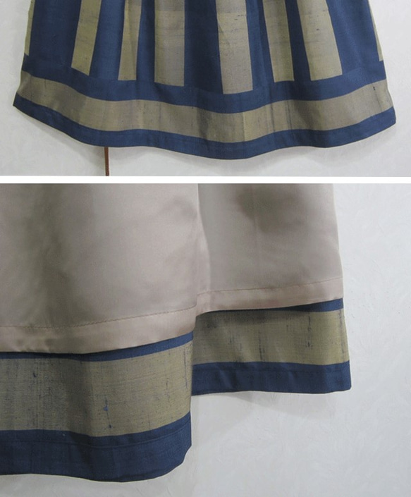 着物リメイク♪ストライプ柄の紬で大人スカート　丈７５ｃｍ（裏地付き） 4枚目の画像