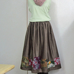 着物リメイク♪大島紬と銘仙のシックなパッチスカート　丈７５ｃｍ（裏地付き） 5枚目の画像