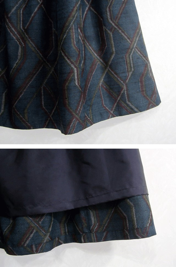 着物リメイク♪幾何学模様がモダンなシンプルスカート　丈７８ｃｍ（裏地付き） 4枚目の画像