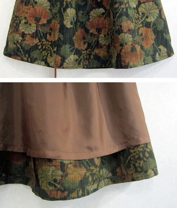 着物リメイク♪秋めいたシックなシンプルスカート：丈７７ｃｍ（裏地付き） 4枚目の画像